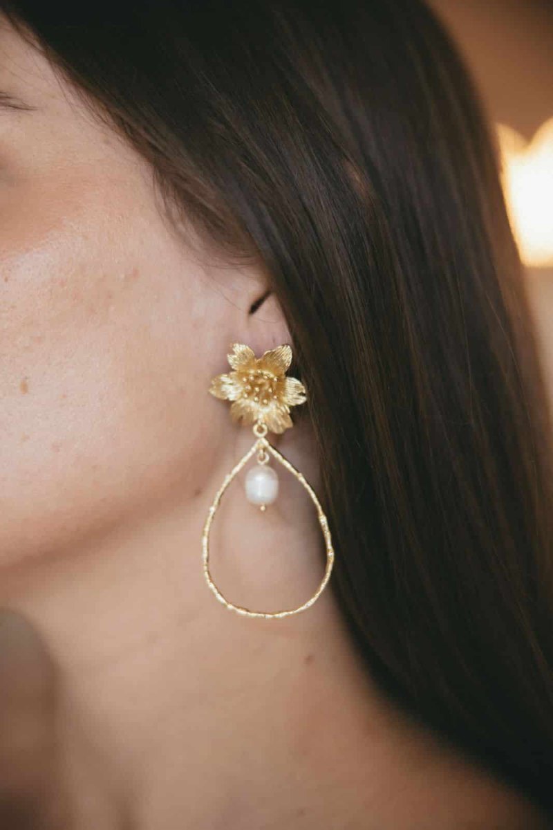 Boucles d’oreilles de mariées fleur et créole Cataleya