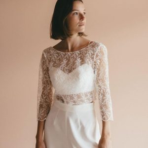 Blouse de mariée Garance, manches longues dos nu