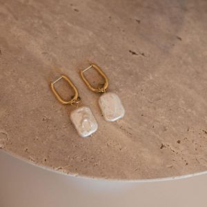 Boucles d’oreilles pour mariée pierre plate Naomie