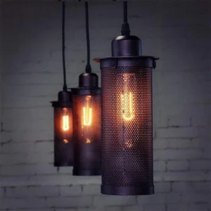 Lustre Fer Industriel Vintage Grille Forgé Lampe